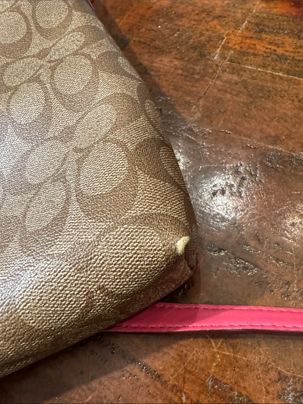 Coach Brown Signature Crossbody with Pink Trim - Picture 10 of 13
